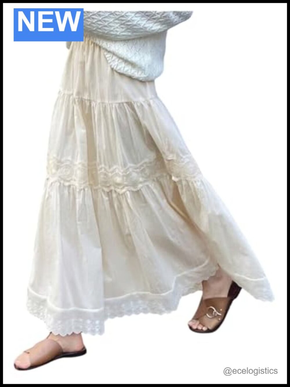 Boho Lace Eyelet Tiered Ruffle A Line Maxi Skirt